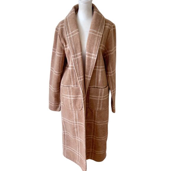 Rachel Zoe Jackets & Blazers - Rachel Zoe Camel Brown and White Plaid Wool Blend Coat Womens Size Large